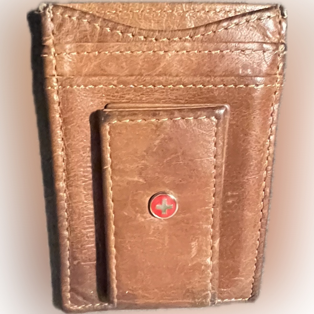 💥Genuine Leather Slim Wallet Money Clip Magnet Wallet Alpine Swiss ID Holder